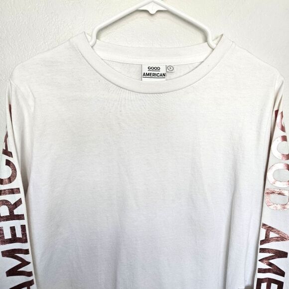 NWT Good American | Rose Gold Graphic Logo Long Sleeve Top Shirt Womens Medium 2 - Picture 5 of 6